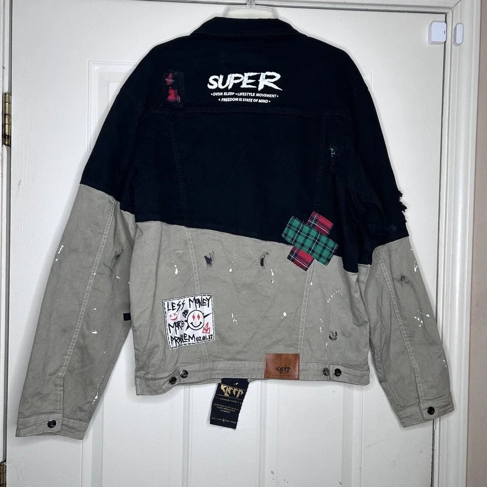 Kleep Jacket Mens Less Money/More Problem Twill Streetwear 3X Black Mint